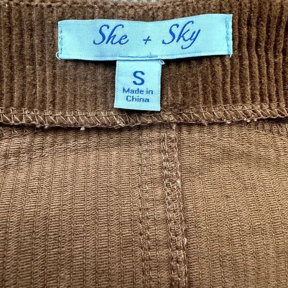 She + Sky Brown Corduroy Mini Skirt | Button Front Pocket Style | Size Small - Picture 2 of 7